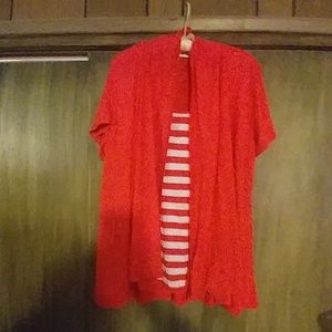 Allison Brittany cardigan with coral and white str